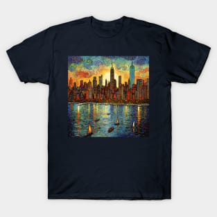 Iconic Manhattan Skyline in Art Brut Style T-Shirt